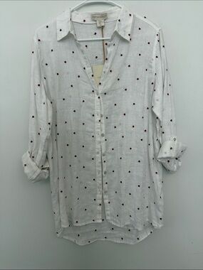 Cynthia Rowley White Button-Up Shirt with Red Dot Print